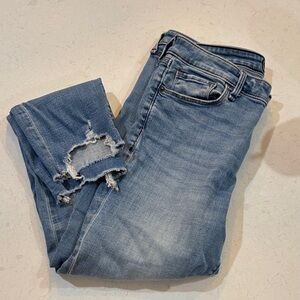 Abercrombie & Fitch Mid Rise Super Skinny Ankle Blue Distressed Jeans 29 Long